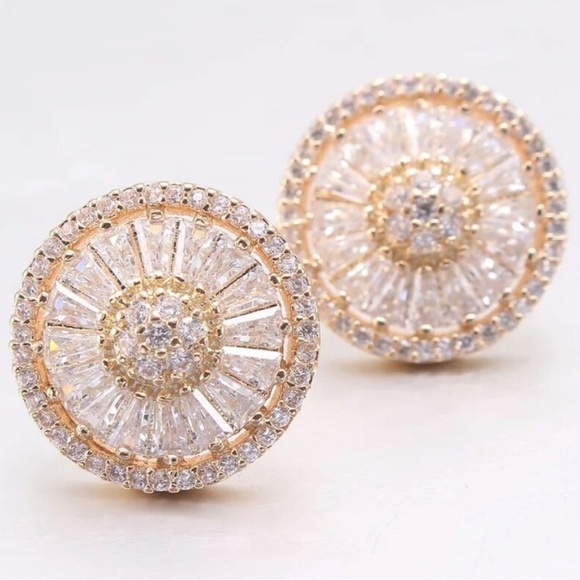 Luxury Cubic Zircon Stud Earrings Women CZ Jewelry Gold Plated Color Round - Picture 8 of 8